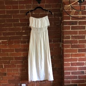 Raw edge open back linen dress by The Reformation